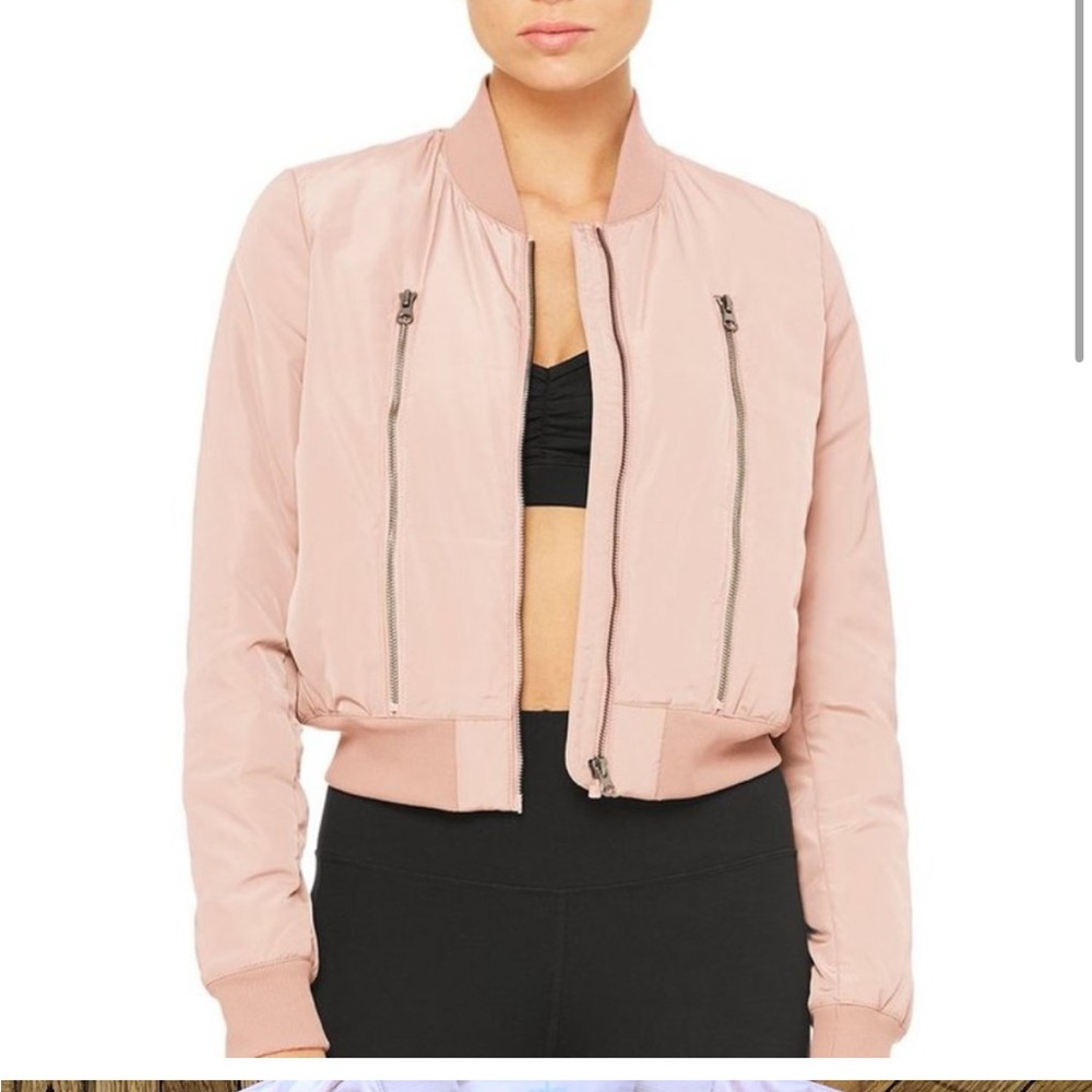 ALO off duty bomber jacket. Color pink. Size XS